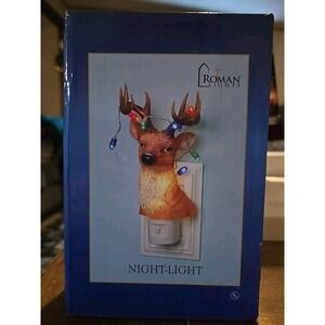 Roman Christmas Reindeer Night Light with Blinking LED Lights Deer Antlers 8"
